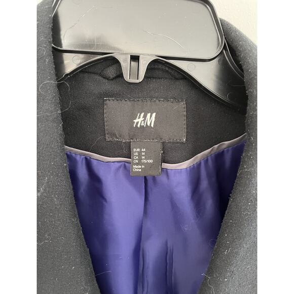 H&M Vtg Y2K Womens L Double Breasted Navy Long Blazer Jacket - Picture 2 of 5